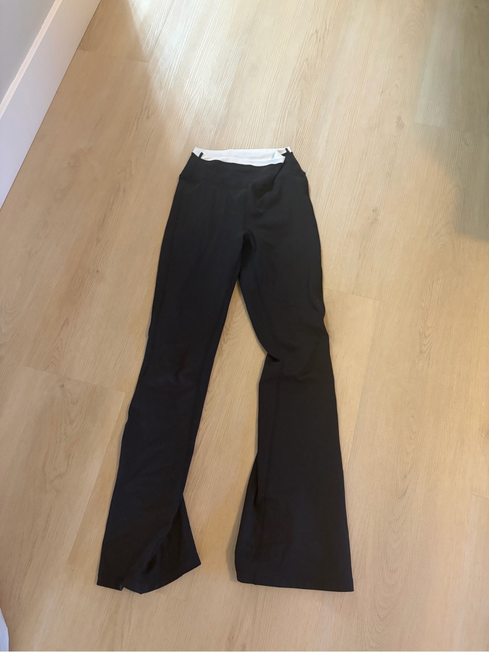 WeWoreWhat Black Flare Pants with White Waistband